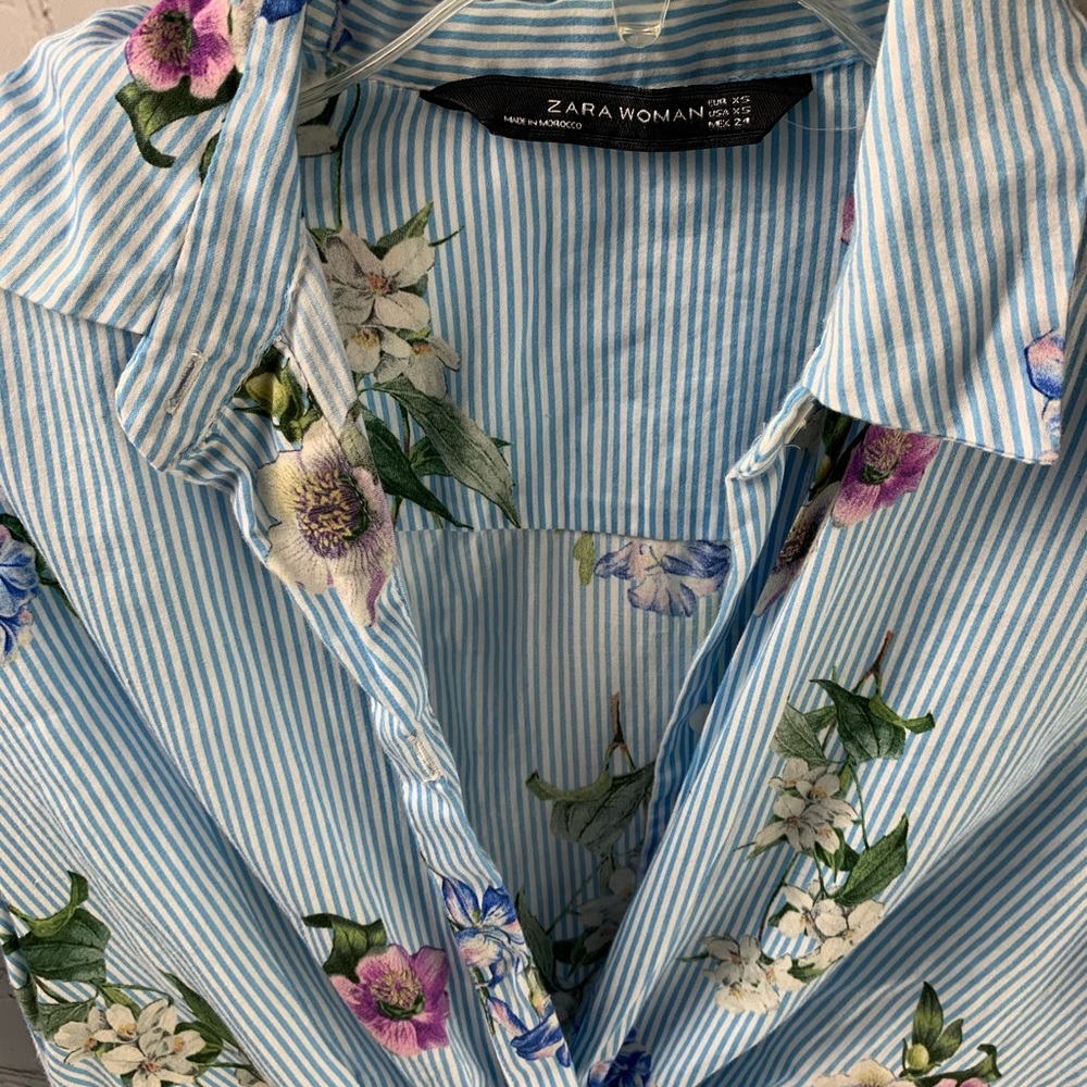 Zara Flower Print Knot Shirt Dress View 3